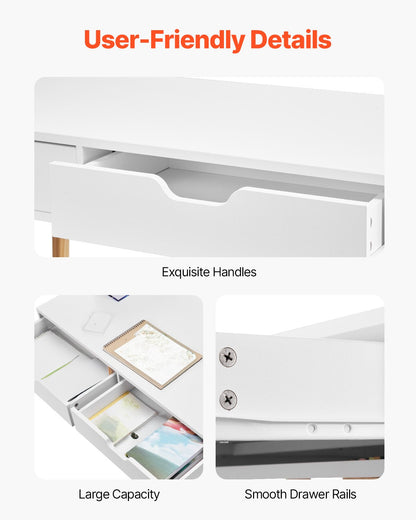 VEVOR Small Desk with Drawers, Kids Desk for Bedroom, Wooden Simple Study Table for Drawing, Reading, Writing, Rectangle MDF Furniture Study Storage Table for Home, Office, White + Wood - ETBMSZZFXXCWO9O9H001V0 - view 6