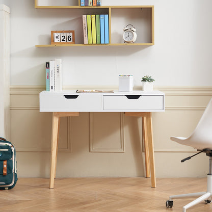 VEVOR Small Desk with Drawers, Kids Desk for Bedroom, Wooden Simple Study Table for Drawing, Reading, Writing, Rectangle MDF Furniture Study Storage Table for Home, Office, White + Wood - ETBMSZZFXXCWO9O9H001V0 - view 9