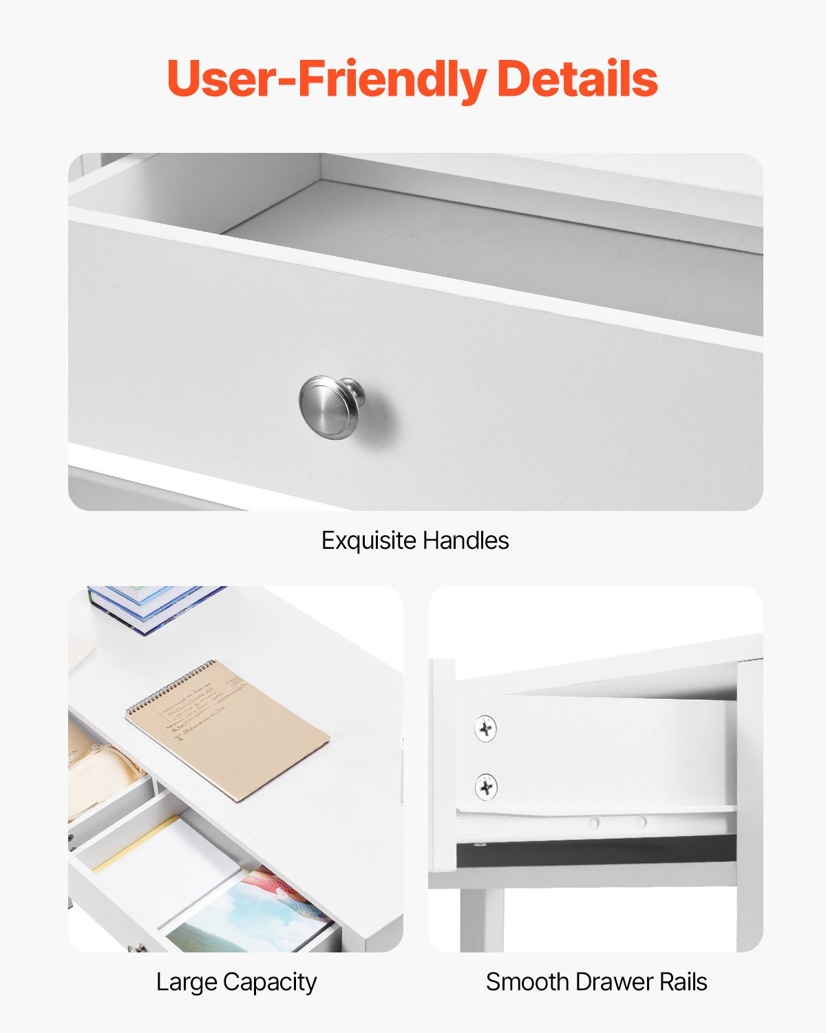 VEVOR Small Desk with Drawers, Kids Desk for Bedroom, Modern Simple Study Table for Drawing, Reading, Writing, Rectangle MDF Furniture Study Storage Table for Home, Office, White - ETBMSZZFXXCWZES3L001V0 - view 6