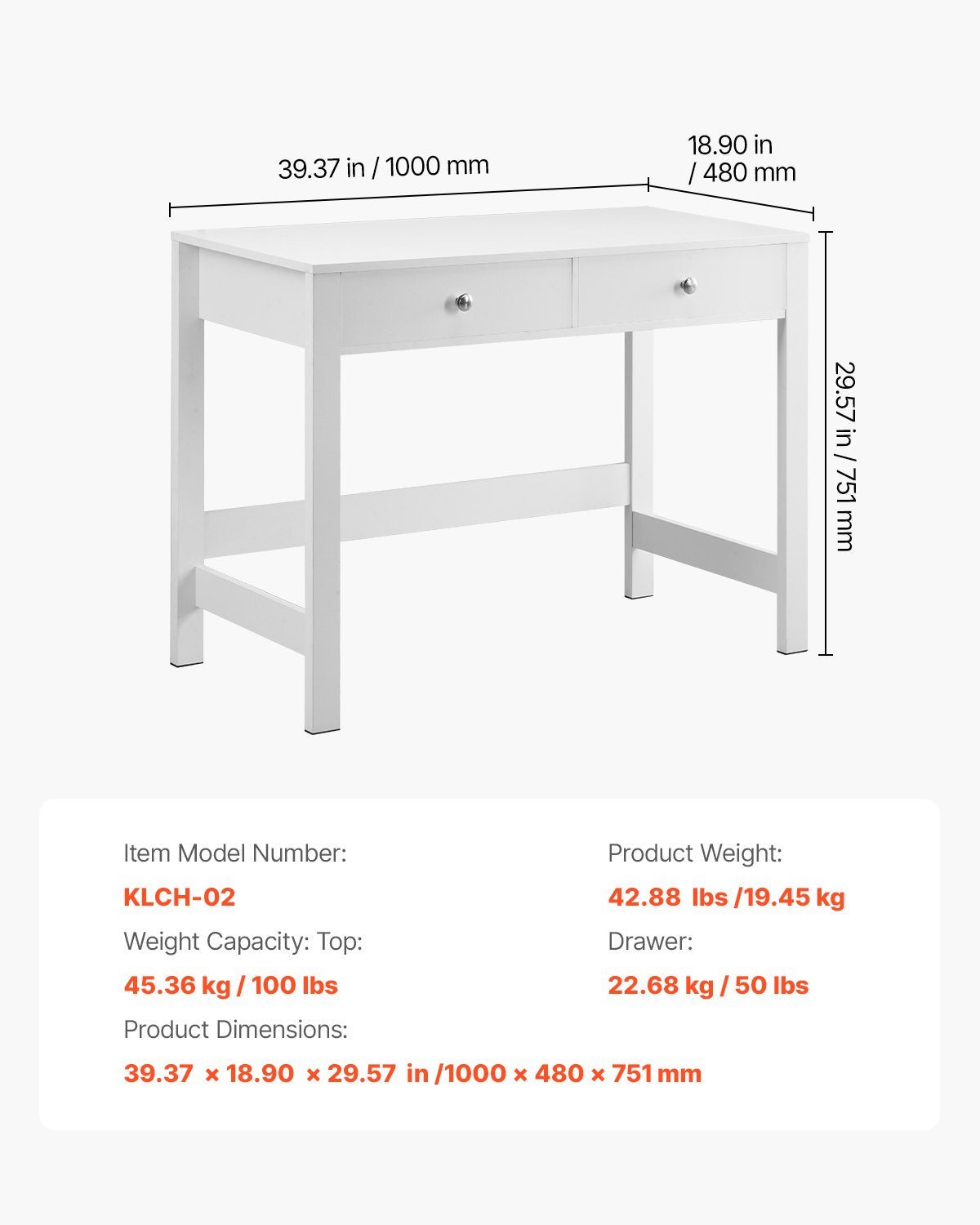 VEVOR Small Desk with Drawers, Kids Desk for Bedroom, Modern Simple Study Table for Drawing, Reading, Writing, Rectangle MDF Furniture Study Storage Table for Home, Office, White - ETBMSZZFXXCWZES3L001V0 - view 8