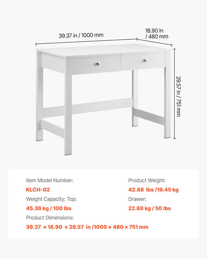 VEVOR Small Desk with Drawers, Kids Desk for Bedroom, Modern Simple Study Table for Drawing, Reading, Writing, Rectangle MDF Furniture Study Storage Table for Home, Office, White - ETBMSZZFXXCWZES3L001V0 - view 8