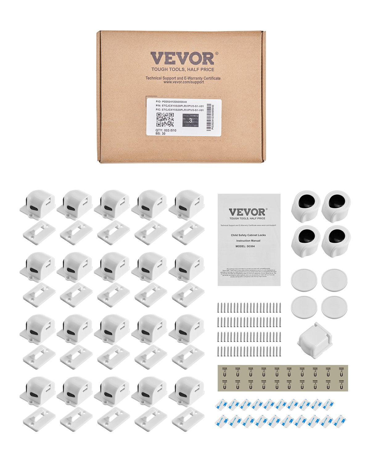 VEVOR Child Safety Magnetic Cabinet Locks, 20 Packs Baby Proofing Cabinet Locks with 4 Keys & 4 Holders, 2 Installation Choice, 3M Adhesives & Screws Included, Children Proof Cupboard Drawers Latches - ETCJCXYXS20PLRWPIV0 - view 1