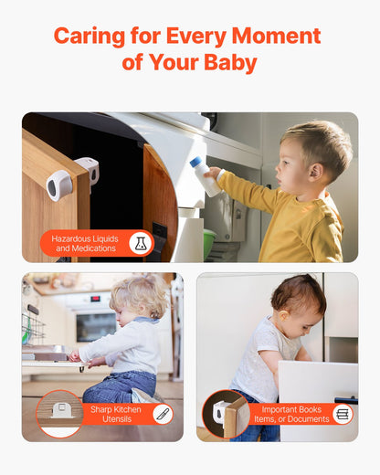 VEVOR Child Safety Magnetic Cabinet Locks, 20 Packs Baby Proofing Cabinet Locks with 4 Keys & 4 Holders, 2 Installation Choice, 3M Adhesives & Screws Included, Children Proof Cupboard Drawers Latches - ETCJCXYXS20PLRWPIV0 - view 4