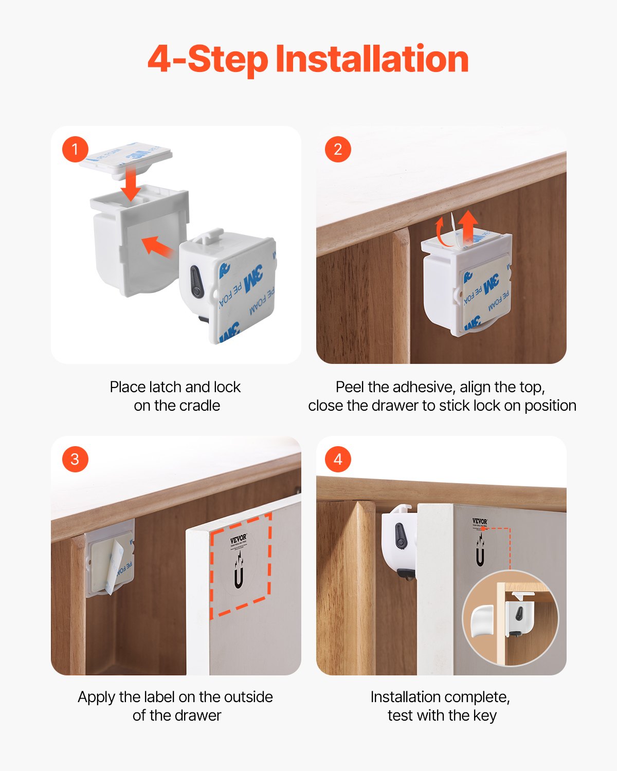 VEVOR Child Safety Magnetic Cabinet Locks, 20 Packs Baby Proofing Cabinet Locks with 4 Keys & 4 Holders, 2 Installation Choice, 3M Adhesives & Screws Included, Children Proof Cupboard Drawers Latches - ETCJCXYXS20PLRWPIV0 - view 7