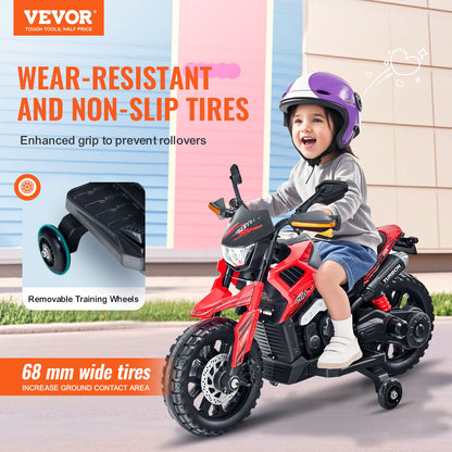 VEVOR Kids Ride On Motorcycle, 12V Battery Powered Electric Motorcycle with Speed Up to 3mph, Detachable Training Wheels, Headlight, LED Light, Music, Bluetooth, Gift for Children Boys Girls Aged 3-4 - ETCQMTCLLMTC7SZV6V1 - view 3