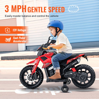 VEVOR Kids Ride On Motorcycle, 12V Battery Powered Electric Motorcycle with Speed Up to 3mph, Detachable Training Wheels, Headlight, LED Light, Music, Bluetooth, Gift for Children Boys Girls Aged 3-4 - ETCQMTCLLMTC7SZV6V1 - view 4