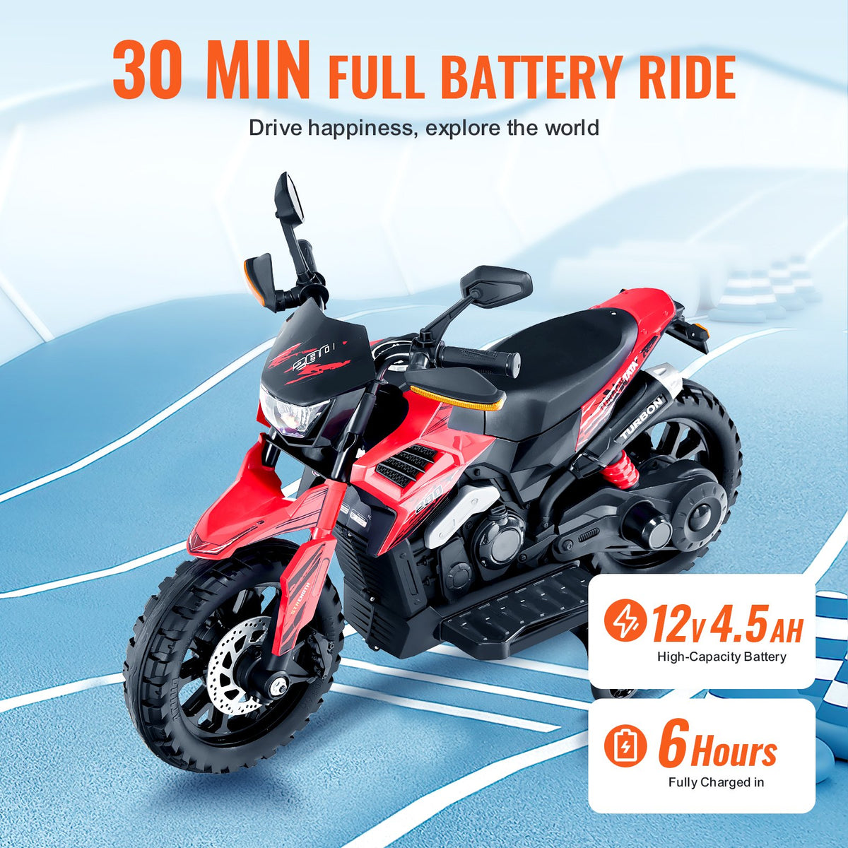 VEVOR Kids Ride On Motorcycle, 12V Battery Powered Electric Motorcycle with Speed Up to 3mph, Detachable Training Wheels, Headlight, LED Light, Music, Bluetooth, Gift for Children Boys Girls Aged 3-4 - ETCQMTCLLMTC7SZV6V1 - view 5