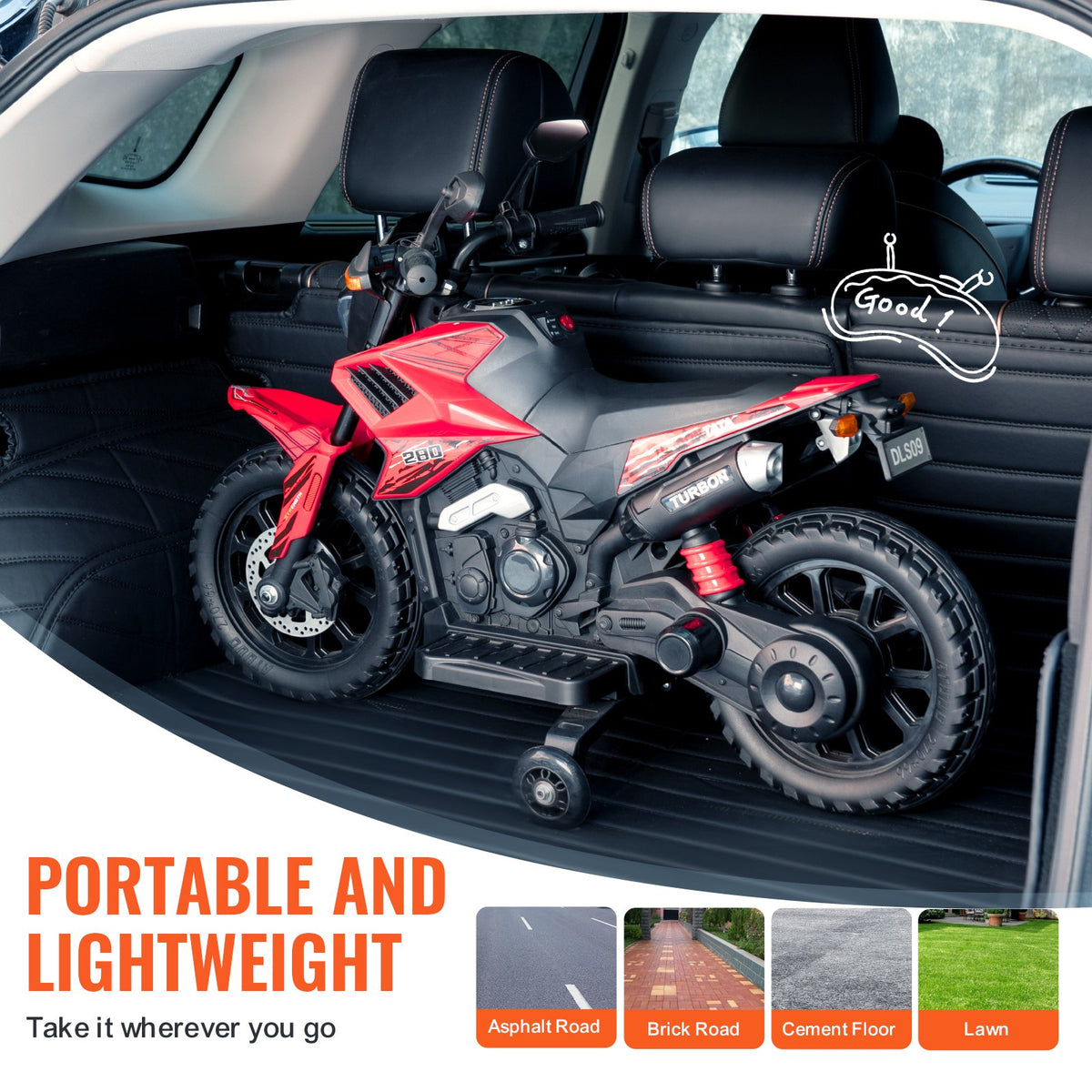 VEVOR Kids Ride On Motorcycle, 12V Battery Powered Electric Motorcycle with Speed Up to 3mph, Detachable Training Wheels, Headlight, LED Light, Music, Bluetooth, Gift for Children Boys Girls Aged 3-4 - ETCQMTCLLMTC7SZV6V1 - view 7