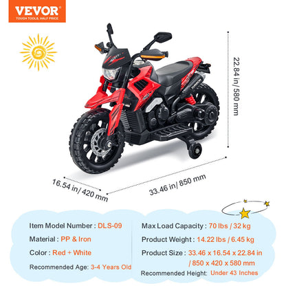 VEVOR Kids Ride On Motorcycle, 12V Battery Powered Electric Motorcycle with Speed Up to 3mph, Detachable Training Wheels, Headlight, LED Light, Music, Bluetooth, Gift for Children Boys Girls Aged 3-4 - ETCQMTCLLMTC7SZV6V1 - view 8