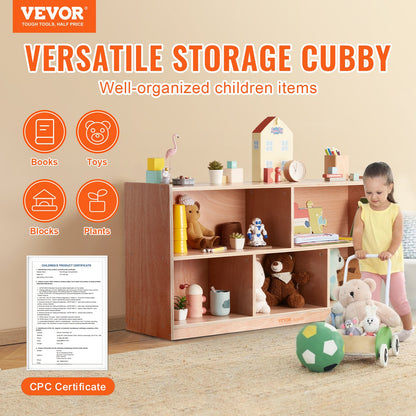 VEVOR Cubby Mobile Tray Storage Cabinet, 5-Compartment Cubby Storage Shelf, Cubby Storage Cabinet 2-shelf, Classroom Cubbies, Classroom Furniture for Home, Daycare and Preschool, Natural - ETCWG1314216XGH4BV0 - view 3