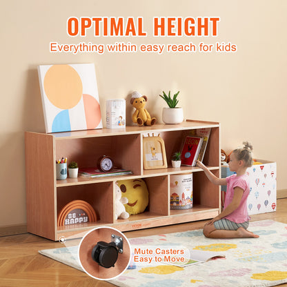 VEVOR Cubby Mobile Tray Storage Cabinet, 5-Compartment Cubby Storage Shelf, Cubby Storage Cabinet 2-shelf, Classroom Cubbies, Classroom Furniture for Home, Daycare and Preschool, Natural - ETCWG1314216XGH4BV0 - view 4