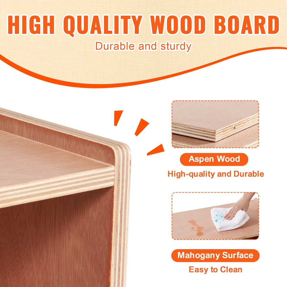 VEVOR Cubby Mobile Tray Storage Cabinet, 5-Compartment Cubby Storage Shelf, Cubby Storage Cabinet 2-shelf, Classroom Cubbies, Classroom Furniture for Home, Daycare and Preschool, Natural - ETCWG1314216XGH4BV0 - view 6