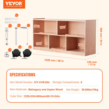 VEVOR Cubby Mobile Tray Storage Cabinet, 5-Compartment Cubby Storage Shelf, Cubby Storage Cabinet 2-shelf, Classroom Cubbies, Classroom Furniture for Home, Daycare and Preschool, Natural - ETCWG1314216XGH4BV0 - view 8