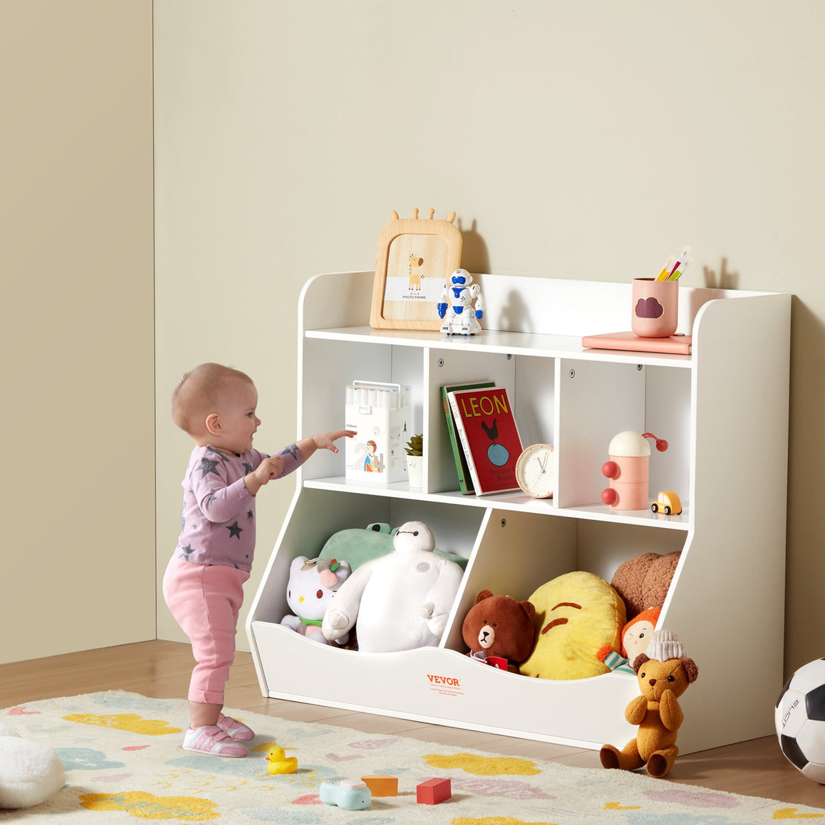 VEVOR Wood Kid Storage Cubby, Toy Storage Organizer with Bookshelf, 5-Cubby Wood Toy Storage Cabinet, Children Book Toy Shelf for Kids Room, Playroom, Kindergarten, Nursery, White - ETCWG9848140XOTT5V0 - view 9