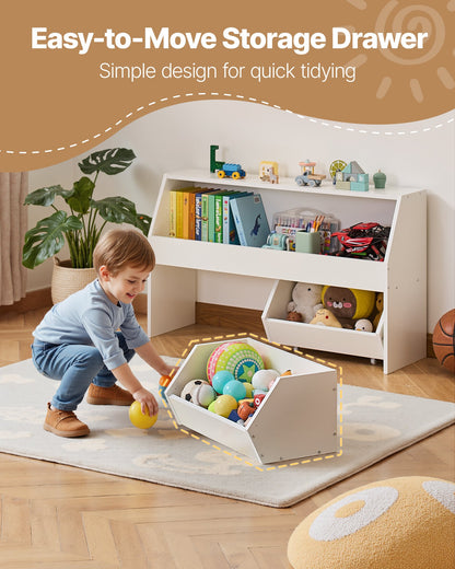 VEVOR Toy Storage Organizer, Wooden Kids Bookshelf with Storage, Toy Storage Cabinet with 2 Mobile Drawers, Kids Storage Organizer for Bedroom, Nursery, Living Room, Entryway, Preschool, White - ETCWJGZMZ31455ZAA001V0 - view 5