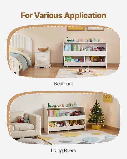 VEVOR Toy Storage Organizer, Wooden Kids Bookshelf with Storage, Toy Storage Cabinet with 2 Mobile Drawers, Kids Storage Organizer for Bedroom, Nursery, Living Room, Entryway, Preschool, White - ETCWJGZMZ31455ZAA001V0 - view 8