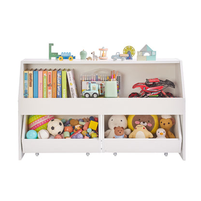 VEVOR Toy Storage Organizer, Wooden Kids Bookshelf with Storage, Toy Storage Cabinet with 2 Mobile Drawers, Kids Storage Organizer for Bedroom, Nursery, Living Room, Entryway, Preschool, White - ETCWJGZMZ31455ZAA001V0 - view 10
