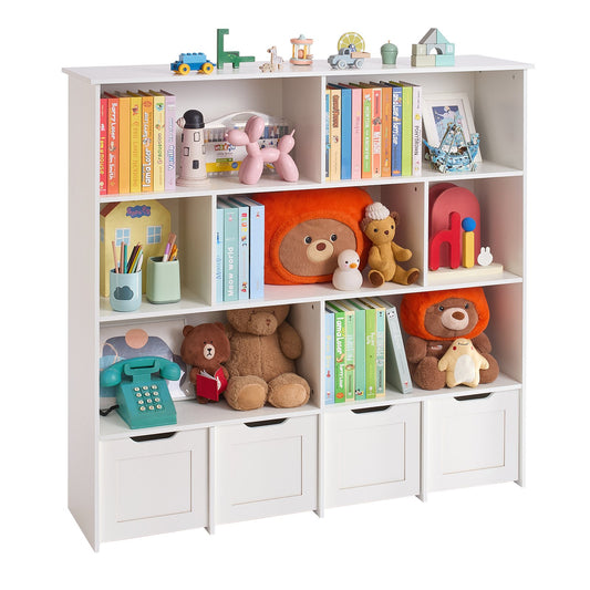 VEVOR Toy Storage Organizer, Wooden Kids Bookshelf with Storage, Toy Storage Cabinet with 4 Mobile Drawers, Kids Storage Organizer for Bedroom, Nursery, Living Room, Entryway, Preschool, White - ETCWJGZMZ4150356W001V0 - view 1