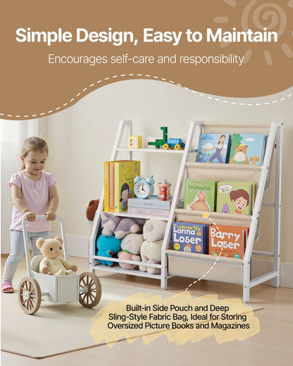 VEVOR 3-Tier Kids Bookshelf, Toy Storage Organizer for Toddler, Book Shelf for Kids Rooms with Sling Book Rack and Storage Bag, Kids Storage Book Shelves for Kids Room, Playroom, Kindergarten, Nursery - ETCWJJDJS314YWJPR001V0 - view 5