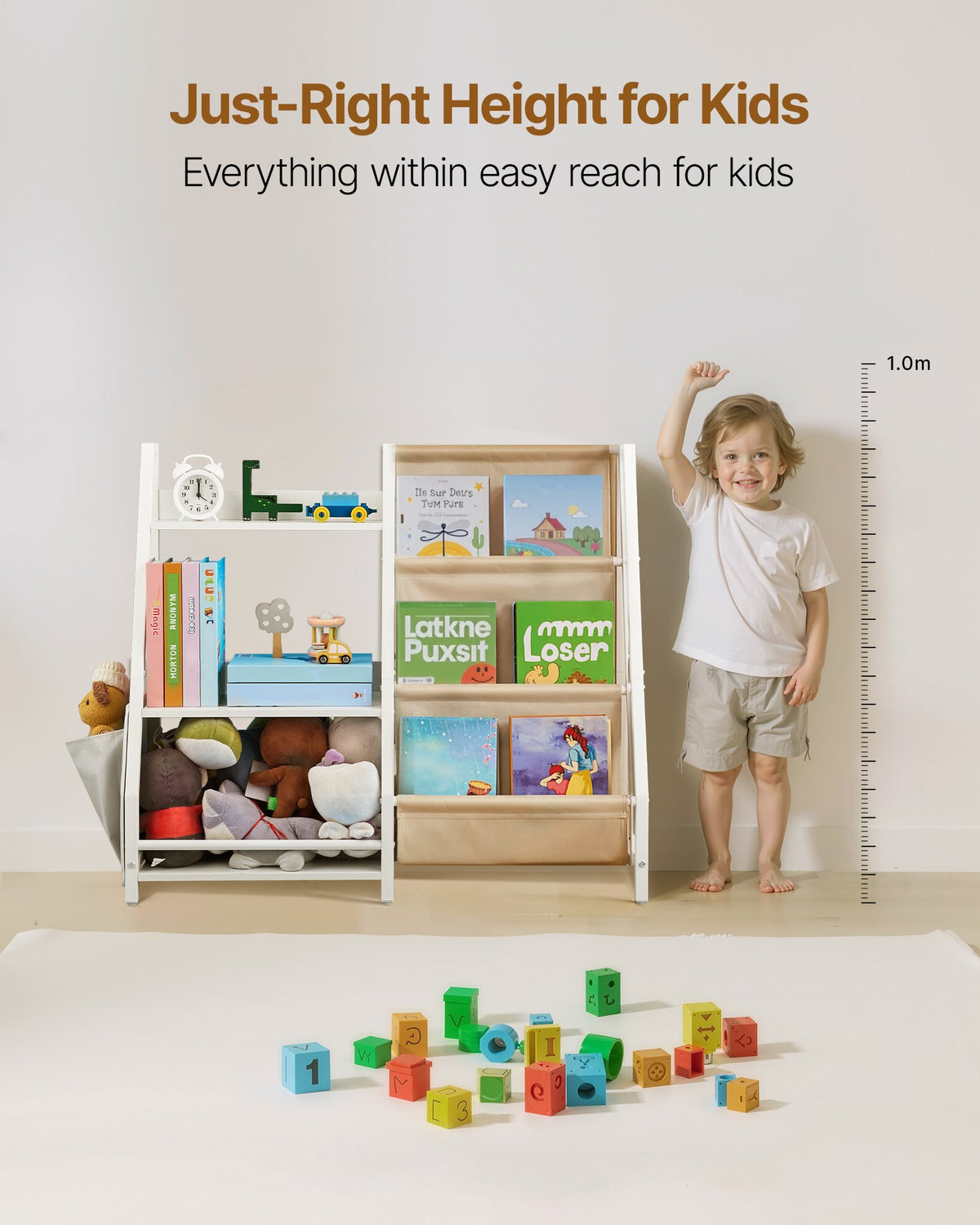 VEVOR 3-Tier Kids Bookshelf, Toy Storage Organizer for Toddler, Book Shelf for Kids Rooms with Sling Book Rack and Storage Bag, Kids Storage Book Shelves for Kids Room, Playroom, Kindergarten, Nursery - ETCWJJDJS314YWJPR001V0 - view 6