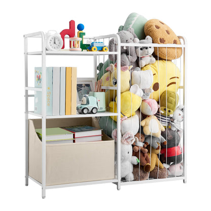 VEVOR Kids Bookshelf and Stuffed Animal Storage, Toy Storage Organizer, 2-Tier Book Shelf with Fabric Toy Chest, Toy Storage for Kids Room, Living Room, Entryway, Nursury, Preschool, White - ETCWJJGJS314FY77C001V0 - view 1