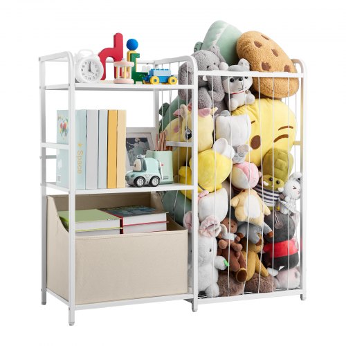 VEVOR Kids Bookshelf and Stuffed Animal Storage, Toy Storage Organizer, 2-Tier Book Shelf with Fabric Toy Chest, Toy Storage for Kids Room, Living Room, Entryway, Nursury, Preschool, White - ETCWJJGJS314FY77C001V0 - view 2