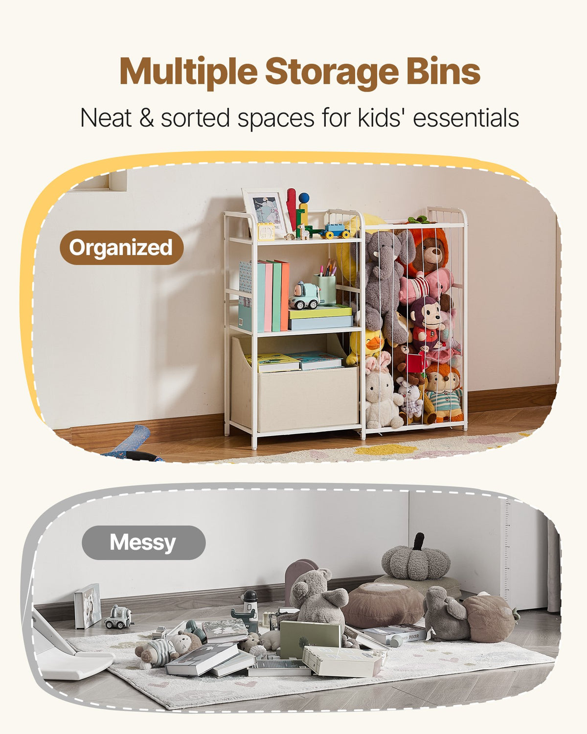 VEVOR Kids Bookshelf and Stuffed Animal Storage, Toy Storage Organizer, 2-Tier Book Shelf with Fabric Toy Chest, Toy Storage for Kids Room, Living Room, Entryway, Nursury, Preschool, White - ETCWJJGJS314FY77C001V0 - view 4