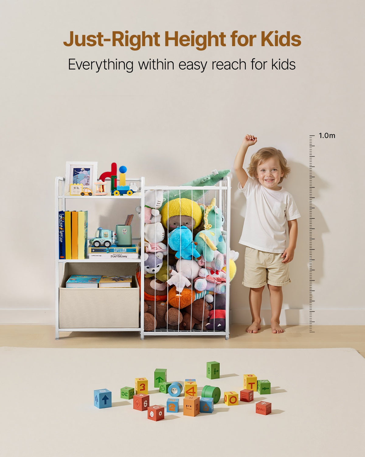 VEVOR Kids Bookshelf and Stuffed Animal Storage, Toy Storage Organizer, 2-Tier Book Shelf with Fabric Toy Chest, Toy Storage for Kids Room, Living Room, Entryway, Nursury, Preschool, White - ETCWJJGJS314FY77C001V0 - view 6
