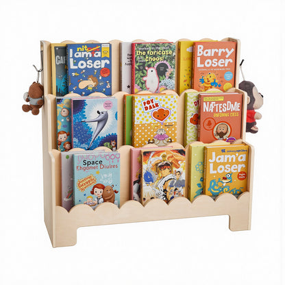 VEVOR Montessori Bookshelf, 3-Tier Scalloped Kids Bookshelf, Front Facing Toddler Bookcase, Dual Hooks for Hanging Backpacks, Baby Bookshelf for Kids Room, Living Room, Entryway, Nursury, Preschool - ETCWJJZMZ213NLXZJ001V0 - view 1