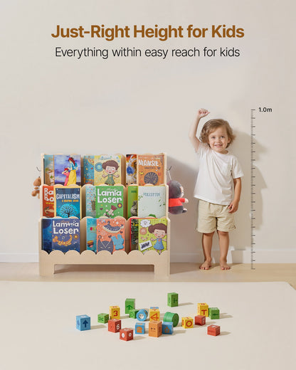 VEVOR Montessori Bookshelf, 3-Tier Scalloped Kids Bookshelf, Front Facing Toddler Bookcase, Dual Hooks for Hanging Backpacks, Baby Bookshelf for Kids Room, Living Room, Entryway, Nursury, Preschool - ETCWJJZMZ213NLXZJ001V0 - view 6