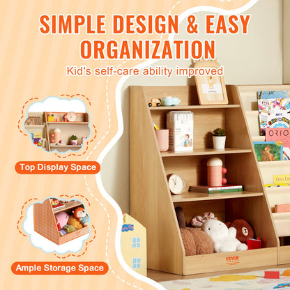 VEVOR 4-Tier Kids Wooden Bookshelf, Six-Layer Sling Bookcase, Baby Storage Book Rack, Book Toy Organizer Cabinet, for Kids Room, Playroom, Kindergarten, Nursery - ETCWSJ914714WFZI1V0 - view 7