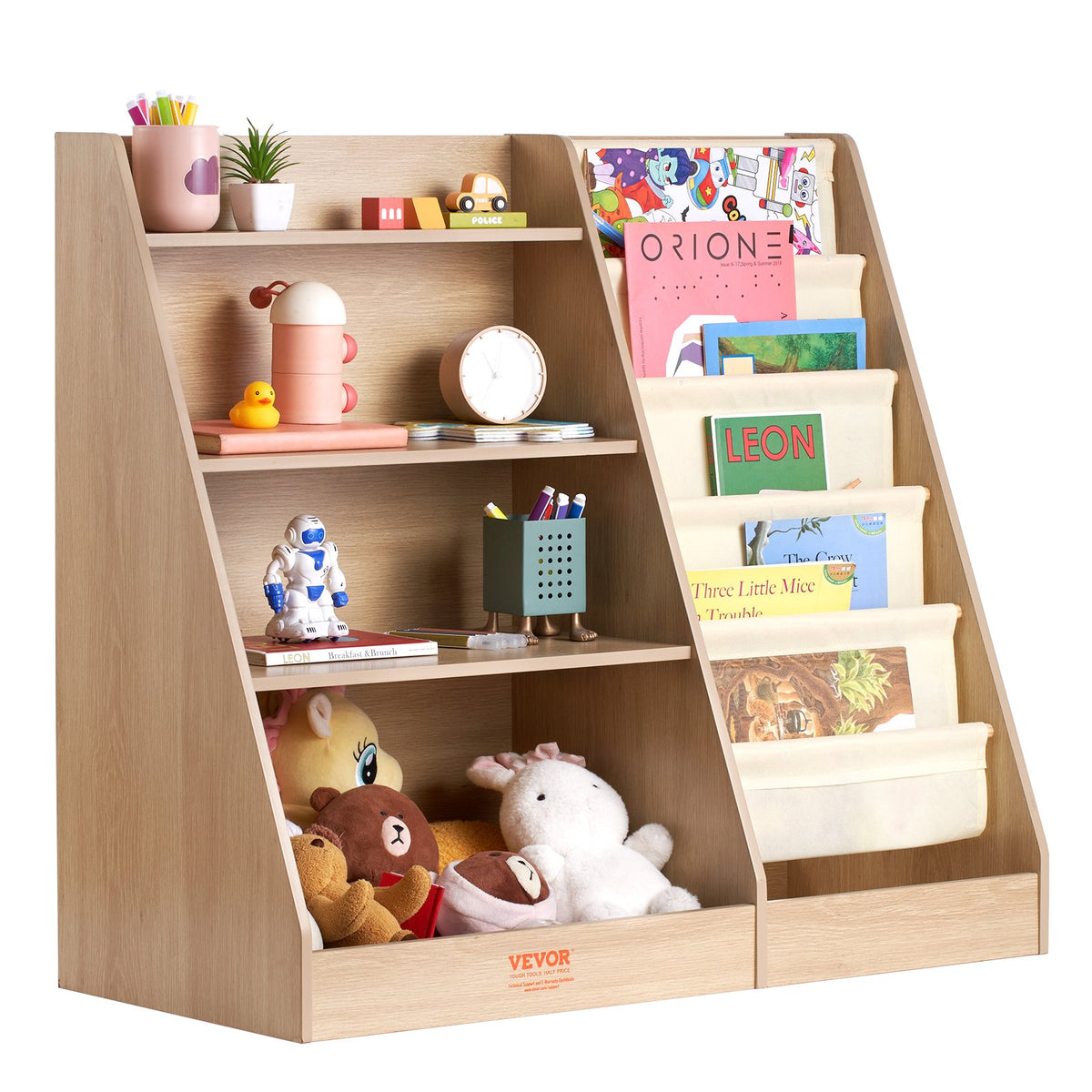 VEVOR 4-Tier Kids Wooden Bookshelf, Six-Layer Sling Bookcase, Baby Storage Book Rack, Book Toy Organizer Cabinet, for Kids Room, Playroom, Kindergarten, Nursery - ETCWSJ914714WFZI1V0 - view 10