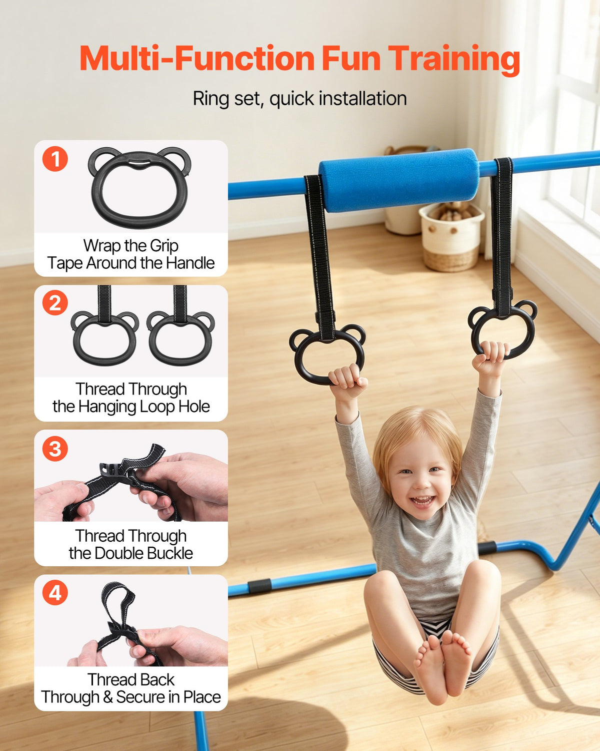 VEVOR Gymnastic Bars for Kids, 140 lbs Capacity Folding Training Kip Bar, Adjustable Height Gymnastic Horizontal Bar for Home, Training Equipment for Indoor and Outdoor, Easy to Assemble, Blue - ETDGBDDZKZD59003R001V0 - view 5