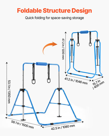 VEVOR Gymnastic Bars for Kids, 140 lbs Capacity Folding Training Kip Bar, Adjustable Height Gymnastic Horizontal Bar for Home, Training Equipment for Indoor and Outdoor, Easy to Assemble, Blue - ETDGBDDZKZD59003R001V0 - view 7