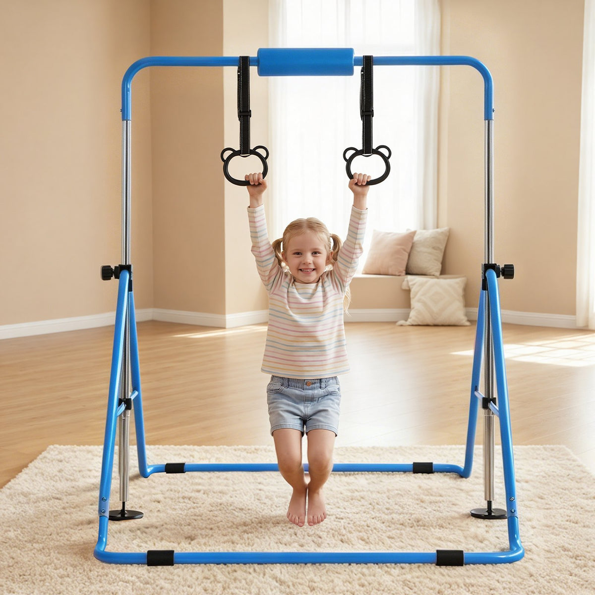 VEVOR Gymnastic Bars for Kids, 140 lbs Capacity Folding Training Kip Bar, Adjustable Height Gymnastic Horizontal Bar for Home, Training Equipment for Indoor and Outdoor, Easy to Assemble, Blue - ETDGBDDZKZD59003R001V0 - view 9