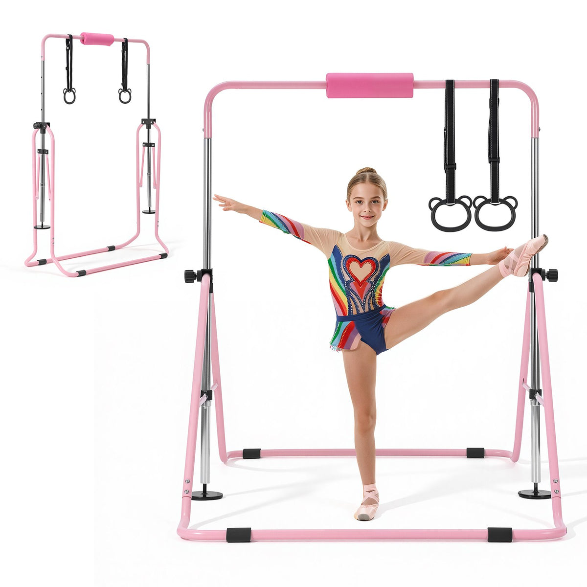VEVOR Gymnastic Bars for Kids, 140 lbs Capacity Folding Training Kip Bar, Adjustable Height Gymnastic Horizontal Bar for Home, Training Equipment for Indoor and Outdoor, Easy to Assemble, Pink - ETDGBDDZKZD5XZYS3001V0 - view 1