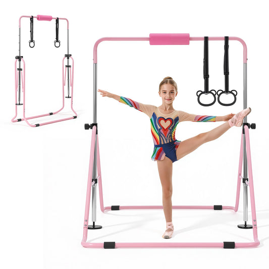 VEVOR Gymnastic Bars for Kids, 140 lbs Capacity Folding Training Kip Bar, Adjustable Height Gymnastic Horizontal Bar for Home, Training Equipment for Indoor and Outdoor, Easy to Assemble, Pink - ETDGBDDZKZD5XZYS3001V0 - view 1
