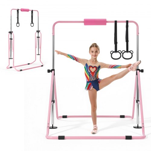 VEVOR Gymnastic Bars for Kids, 140 lbs Capacity Folding Training Kip Bar, Adjustable Height Gymnastic Horizontal Bar for Home, Training Equipment for Indoor and Outdoor, Easy to Assemble, Pink - ETDGBDDZKZD5XZYS3001V0 - view 2