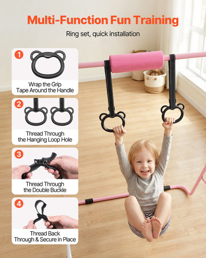 VEVOR Gymnastic Bars for Kids, 140 lbs Capacity Folding Training Kip Bar, Adjustable Height Gymnastic Horizontal Bar for Home, Training Equipment for Indoor and Outdoor, Easy to Assemble, Pink - ETDGBDDZKZD5XZYS3001V0 - view 5