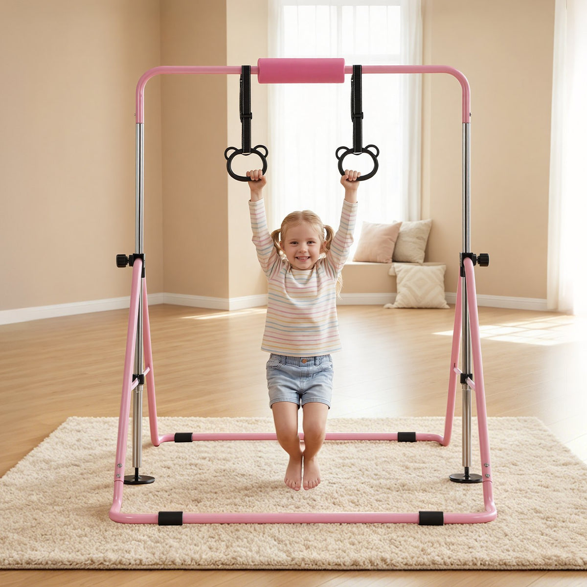 VEVOR Gymnastic Bars for Kids, 140 lbs Capacity Folding Training Kip Bar, Adjustable Height Gymnastic Horizontal Bar for Home, Training Equipment for Indoor and Outdoor, Easy to Assemble, Pink - ETDGBDDZKZD5XZYS3001V0 - view 9