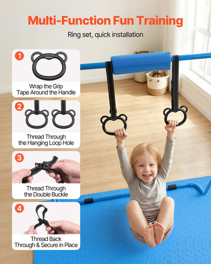 VEVOR Gymnastic Bars for Kids, 140 lbs Capacity Folding Training Kip Bar with Mat, Adjustable Height Gymnastic Horizontal Bar for Home, Training Equipment for Indoor Outdoor, Easy to Assemble, Blue - ETDGDDZKZD57NJ3XZ001V0 - view 5