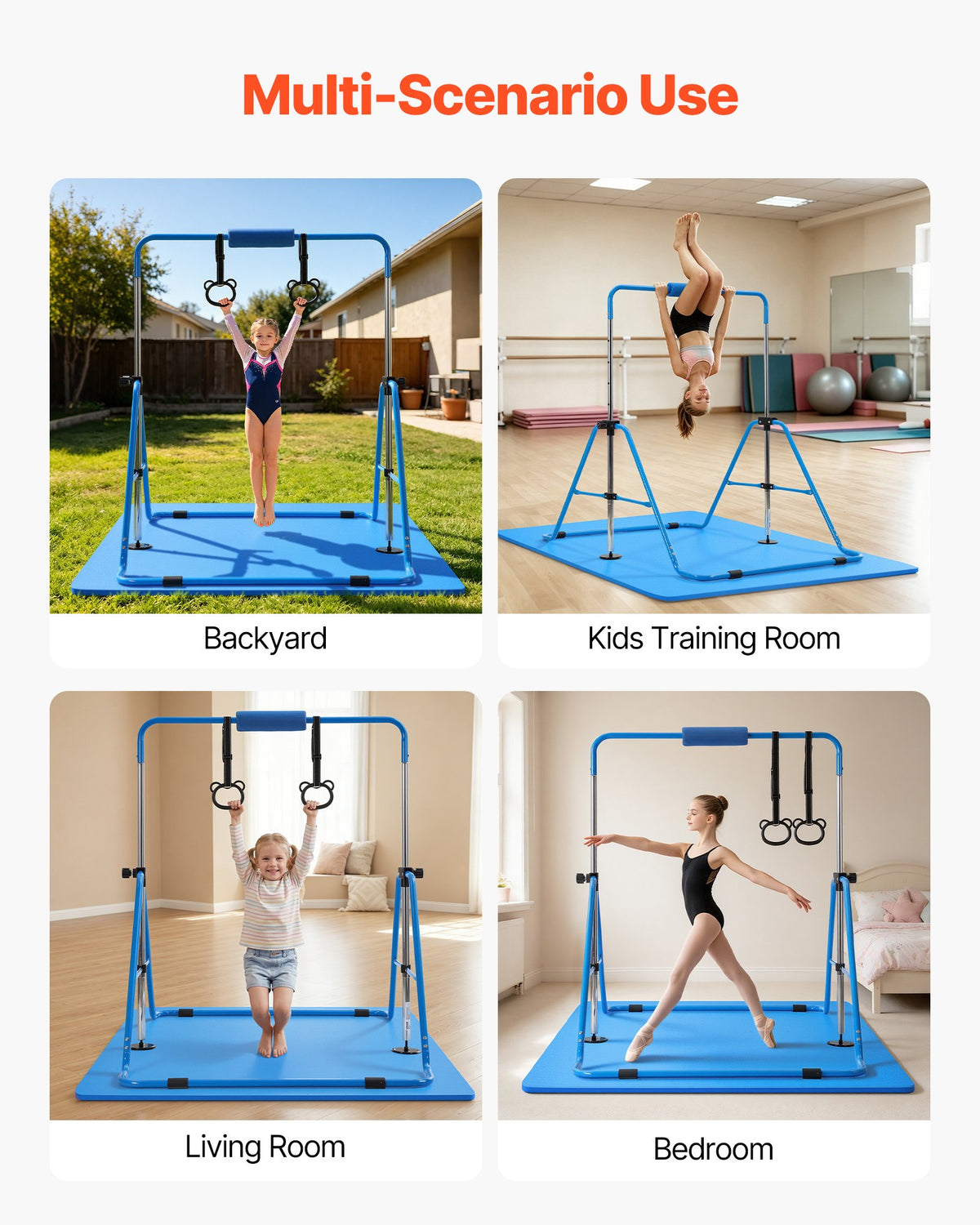 VEVOR Gymnastic Bars for Kids, 140 lbs Capacity Folding Training Kip Bar with Mat, Adjustable Height Gymnastic Horizontal Bar for Home, Training Equipment for Indoor Outdoor, Easy to Assemble, Blue - ETDGDDZKZD57NJ3XZ001V0 - view 8