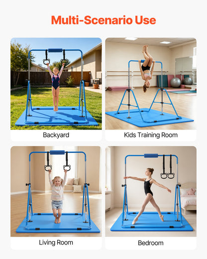 VEVOR Gymnastic Bars for Kids, 140 lbs Capacity Folding Training Kip Bar with Mat, Adjustable Height Gymnastic Horizontal Bar for Home, Training Equipment for Indoor Outdoor, Easy to Assemble, Blue - ETDGDDZKZD57NJ3XZ001V0 - view 8
