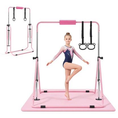 VEVOR Gymnastic Bars for Kids, 140 lbs Capacity Folding Training Kip Bar with Mat, Adjustable Height Gymnastic Horizontal Bar for Home, Training Equipment for Indoor Outdoor, Easy to Assemble, Pink - ETDGDDZKZD57WGX30001V0 - view 1