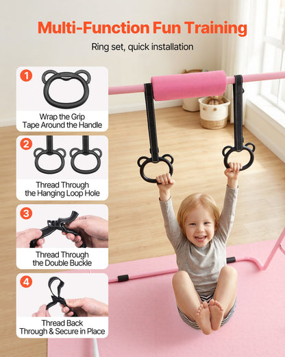 VEVOR Gymnastic Bars for Kids, 140 lbs Capacity Folding Training Kip Bar with Mat, Adjustable Height Gymnastic Horizontal Bar for Home, Training Equipment for Indoor Outdoor, Easy to Assemble, Pink - ETDGDDZKZD57WGX30001V0 - view 5