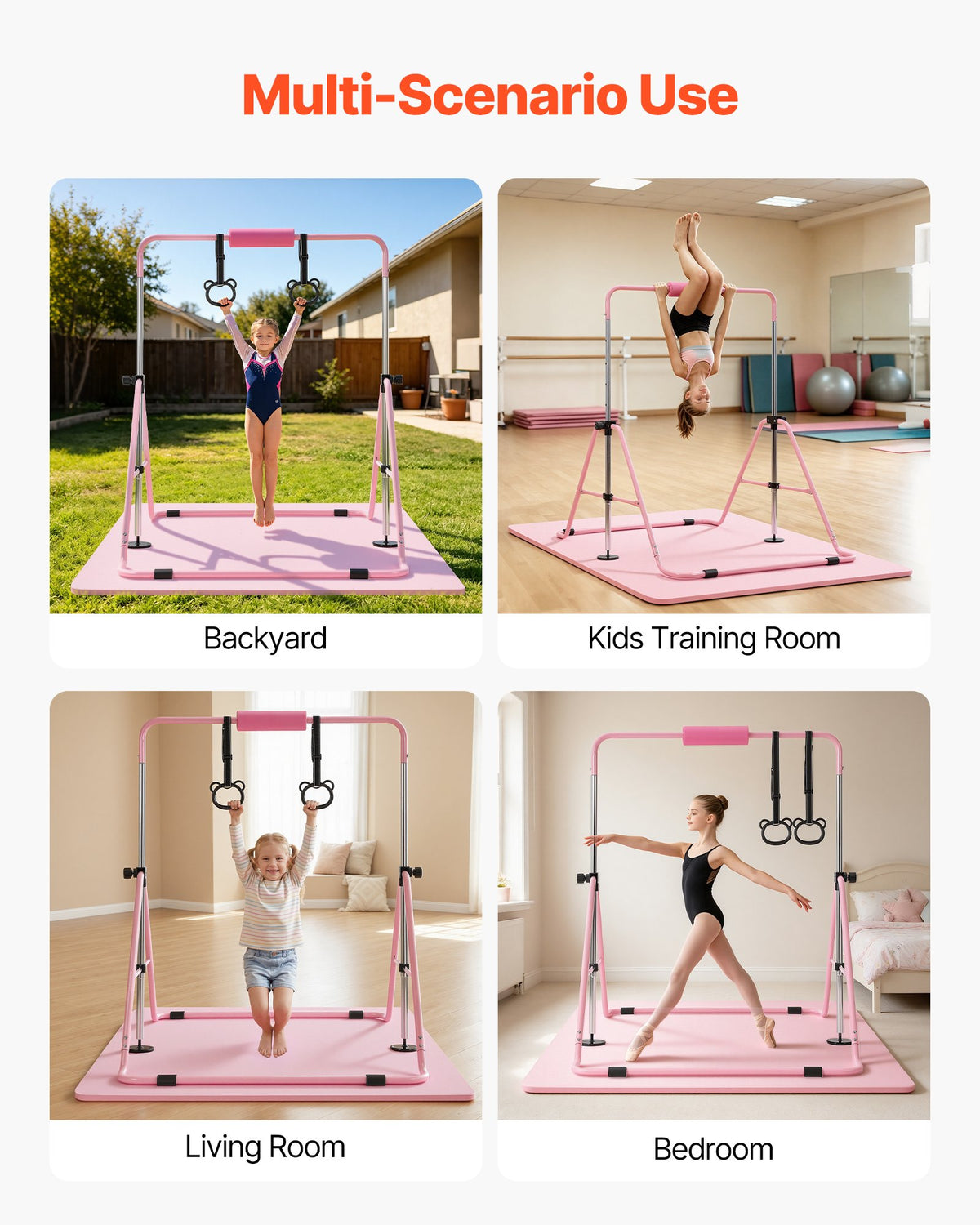 VEVOR Gymnastic Bars for Kids, 140 lbs Capacity Folding Training Kip Bar with Mat, Adjustable Height Gymnastic Horizontal Bar for Home, Training Equipment for Indoor Outdoor, Easy to Assemble, Pink - ETDGDDZKZD57WGX30001V0 - view 8