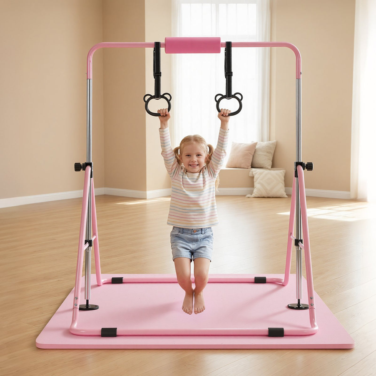 VEVOR Gymnastic Bars for Kids, 140 lbs Capacity Folding Training Kip Bar with Mat, Adjustable Height Gymnastic Horizontal Bar for Home, Training Equipment for Indoor Outdoor, Easy to Assemble, Pink - ETDGDDZKZD57WGX30001V0 - view 9
