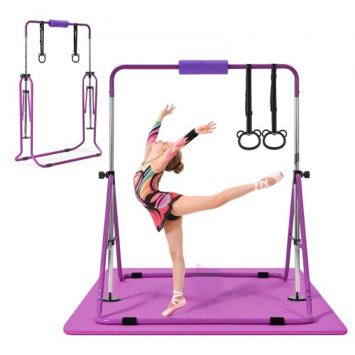 VEVOR Gymnastic Bars for Kids, 140 lbs Capacity Folding Training Kip Bar with Mat, Adjustable Height Gymnastic Horizontal Bar for Home, Training Equipment for Indoor Outdoor, Easy to Assemble, Purple - ETDGZS5739IN8JEIW001V0 - view 2