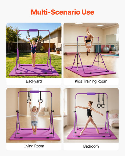 VEVOR Gymnastic Bars for Kids, 140 lbs Capacity Folding Training Kip Bar with Mat, Adjustable Height Gymnastic Horizontal Bar for Home, Training Equipment for Indoor Outdoor, Easy to Assemble, Purple - ETDGZS5739IN8JEIW001V0 - view 8