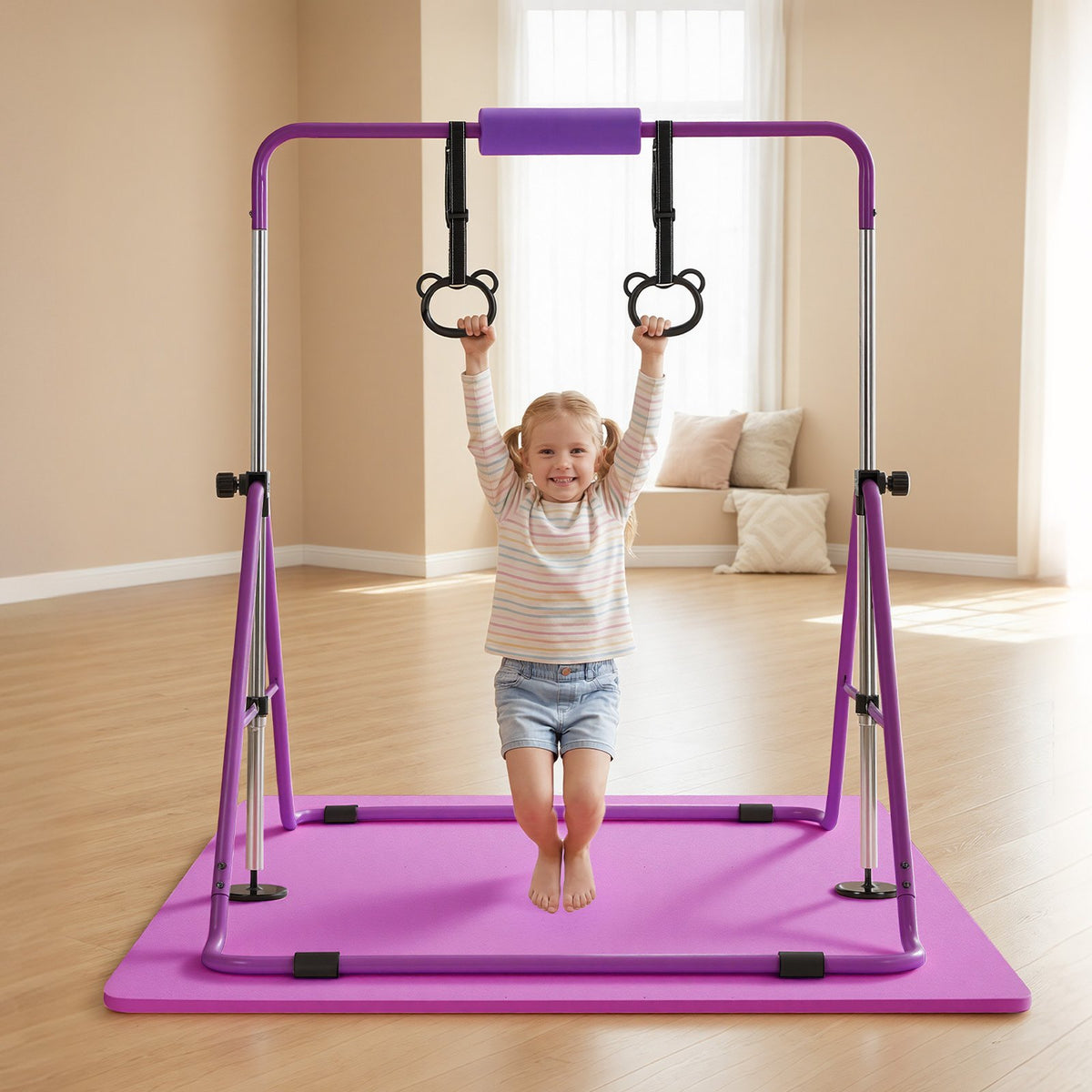 VEVOR Gymnastic Bars for Kids, 140 lbs Capacity Folding Training Kip Bar with Mat, Adjustable Height Gymnastic Horizontal Bar for Home, Training Equipment for Indoor Outdoor, Easy to Assemble, Purple - ETDGZS5739IN8JEIW001V0 - view 9